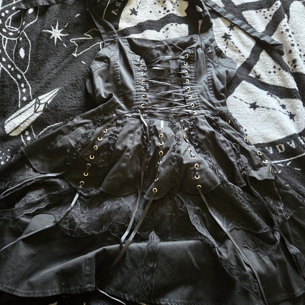 Hearts & Roses - Black Lace-Up Corset Dress
